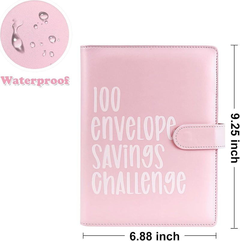 POUYRBA 100 Envelope Challenge Binder, Leather 52 Week Money Saving Challenge Binder Easy and Fun Way for 100 Envelopes Money Saving Challenge Budget Binder for Budgeting Planner & Saving Money - Image 2